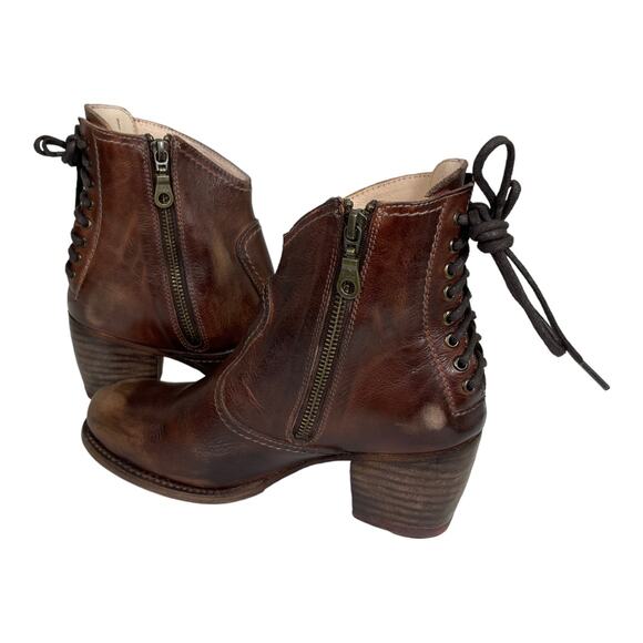 Bed Stu Xena Ankle Booties 6 Brown Leather Distressed Heel Lace Back Rustic - Picture 5 of 7